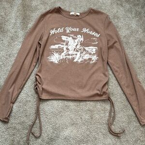EUC Western Hold Your Horses Ruched Sides Top